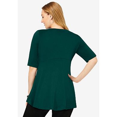 Jessica London Women's Plus Size Stretch Knit Pleated Tunic