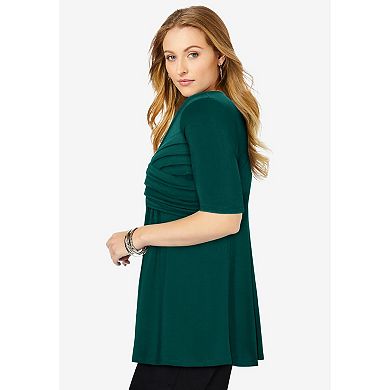 Jessica London Women's Plus Size Stretch Knit Pleated Tunic