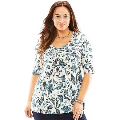Jessica London Women's Plus Size Stretch Knit Pleated Tunic