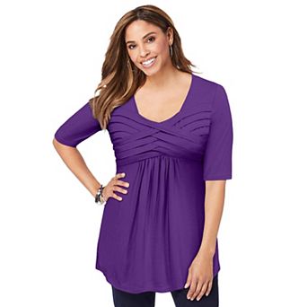 Jessica London Women's Plus Size Stretch Knit Pleated Tunic