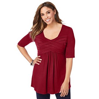 Jessica London Women's Plus Size Stretch Knit Pleated Tunic