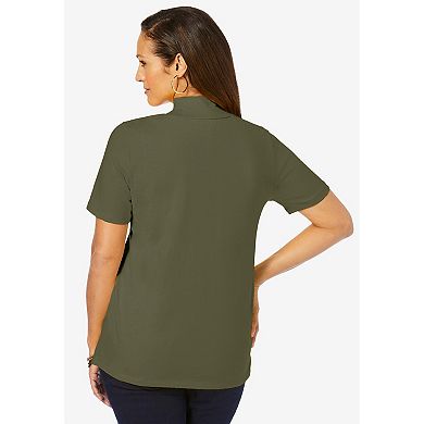 Jessica London Women's Plus Size Short Sleeve Mock Neck