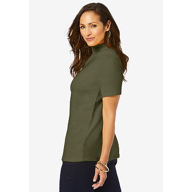 Jessica London Women's Plus Size Short Sleeve Mock Neck
