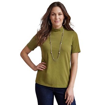 Jessica London Women's Plus Size Short Sleeve Mock Neck