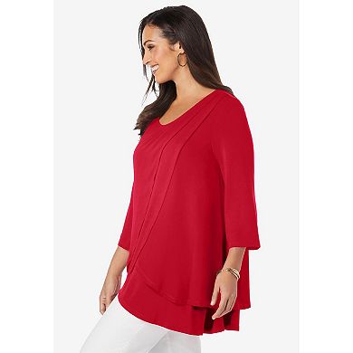 Jessica London Women's Plus Size Double-Layer High-Low Tunic