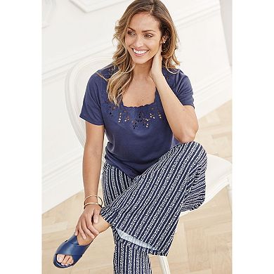 Jessica London Women's Plus Size Stretch Cotton Eyelet Cutout Tee
