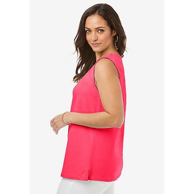 Jessica London Women's Plus Size Stretch Cotton Square Neck Tank