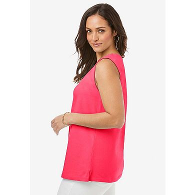 Jessica London Women's Plus Size Stretch Cotton Square Neck Tank