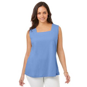 Jessica London Women's Plus Size Stretch Cotton Square Neck Tank