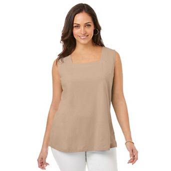 Jessica London Women's Plus Size Stretch Cotton Square Neck Tank