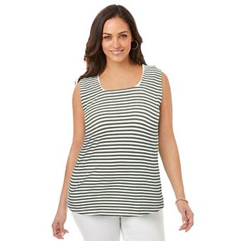 Jessica London Women's Plus Size Stretch Cotton Square Neck Tank