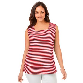 Jessica London Women's Plus Size Stretch Cotton Square Neck Tank