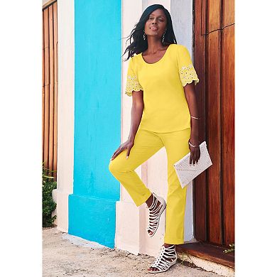 Jessica London Women's Plus Size Eyelet Scoop-Neck Tee