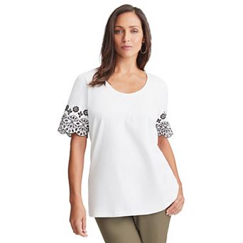 Jessica London Women's Plus Size Eyelet Scoop-Neck Tee