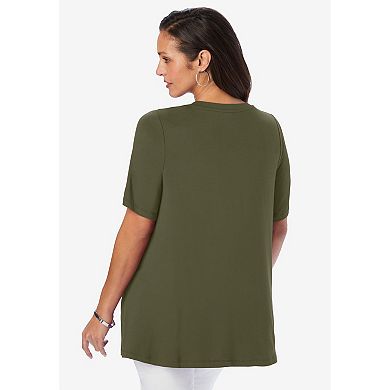Jessica London Women's Plus Size Stretch Knit V-neck Swing Tunic
