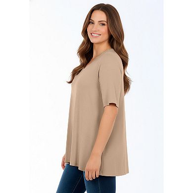 Jessica London Women's Plus Size Stretch Knit V-Neck Swing Tunic