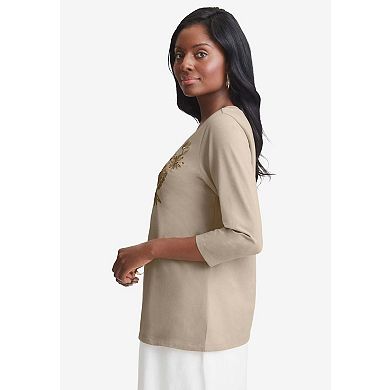 Jessica London Women's Plus Size Stretch Cotton Embroidered Tee