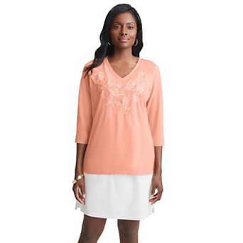 Jessica London Women's Plus Size Stretch Cotton Embroidered Tee