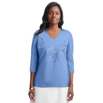 Jessica London Women's Plus Size Stretch Cotton Embroidered Tee