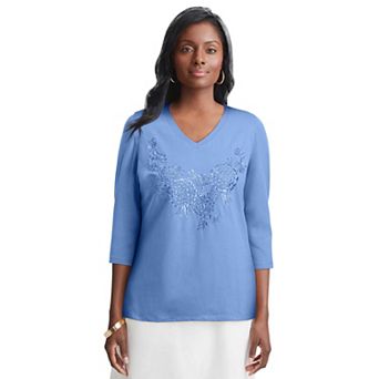 Jessica London Women's Plus Size Stretch Cotton Embroidered Tee