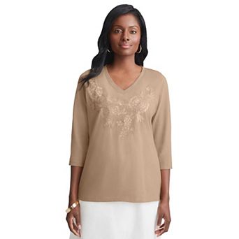 Jessica London Women's Plus Size Stretch Cotton Embroidered Tee