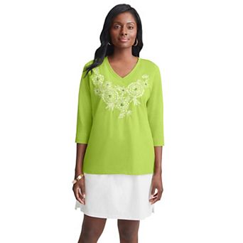 Jessica London Women's Plus Size Stretch Cotton Embroidered Tee