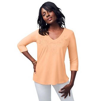 Jessica London Women's Plus Size Stretch Cotton Embroidered Tee