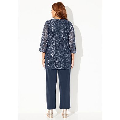 Catherines Women's Plus Size Luna Lace 3-piece Pant Set