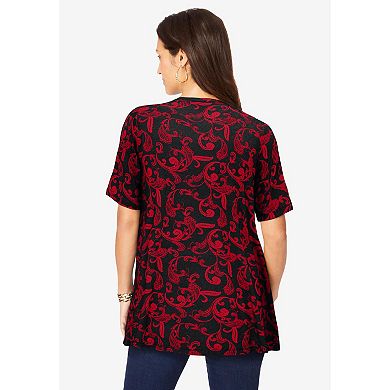 Jessica London Women's Plus Size Stretch Knit Cutout Swing Tunic