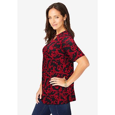 Jessica London Women's Plus Size Stretch Knit Cutout Swing Tunic