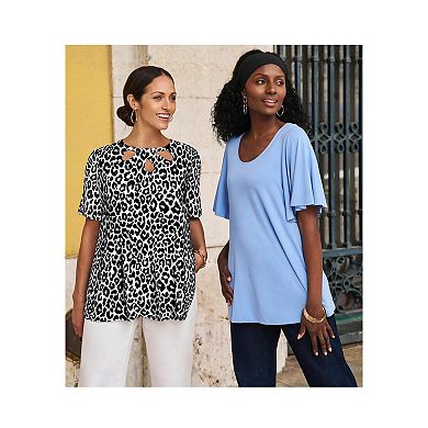 Jessica London Women's Plus Size Stretch Knit Cutout Swing Tunic