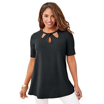 Jessica London Women's Plus Size Stretch Knit Cutout Swing Tunic