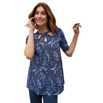 Jessica London Women's Plus Size Stretch Knit Cutout Swing Tunic