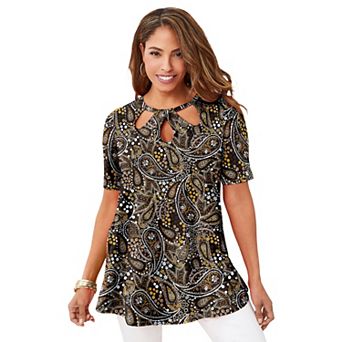 Jessica London Women's Plus Size Stretch Knit Cutout Swing Tunic