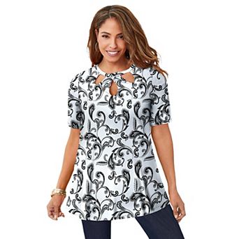 Jessica London Women's Plus Size Stretch Knit Cutout Swing Tunic
