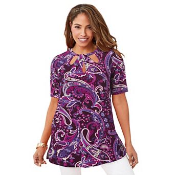 Jessica London Women's Plus Size Stretch Knit Cutout Swing Tunic