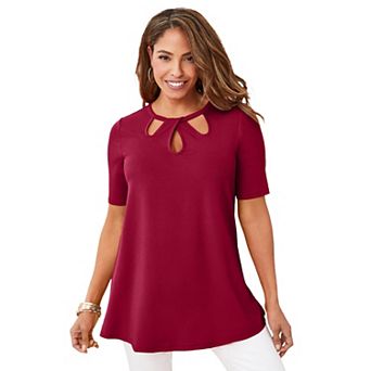 Jessica London Women's Plus Size Stretch Knit Cutout Swing Tunic
