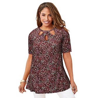Jessica London Women's Plus Size Stretch Knit Cutout Swing Tunic