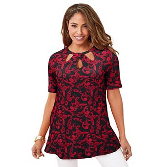 Jessica London Women's Plus Size Stretch Knit Cutout Swing Tunic