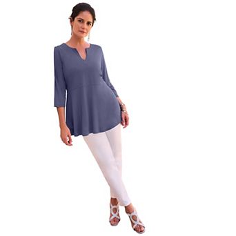 Jessica London Women's Plus Size Stretch Knit Henley Notch Babydoll Tunic