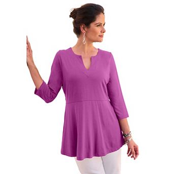 Jessica London Women's Plus Size Stretch Knit Henley Notch Babydoll Tunic