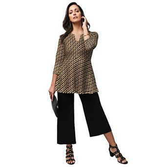 Jessica London Women's Plus Size Stretch Knit Henley Notch Babydoll Tunic