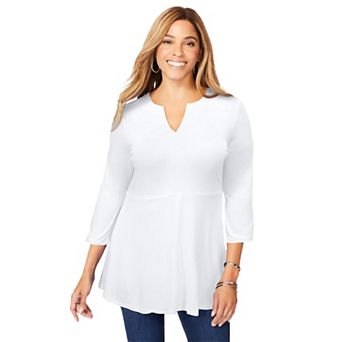 Jessica London Women's Plus Size Stretch Knit Henley Notch Babydoll Tunic
