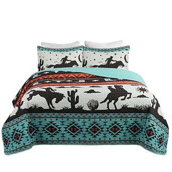Marcielo 3 pc South Western Quilt Bedspread Set Cowboy