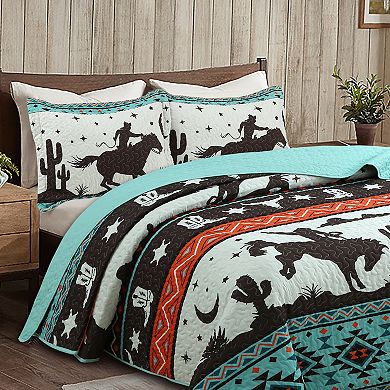 Marcielo 3 Piece South Western Quilt Bedspread Set Cowboy