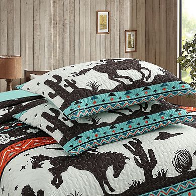 Marcielo 3 Piece South Western Quilt Bedspread Set Cowboy