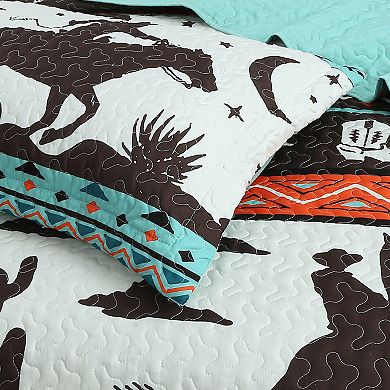Marcielo 3 Piece South Western Quilt Bedspread Set Cowboy