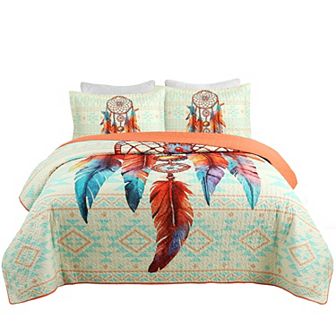 Marcielo 3 pc Dream Catcher Quilt Bedspread Set