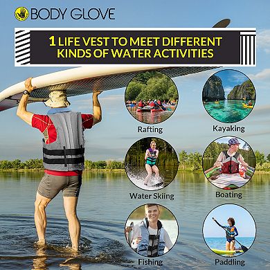 Body Glove Angler Fishing Vest, Lightweight Nylon Fishing Life Jacket with 5 Pockets