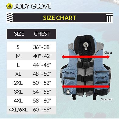 Body Glove Angler Fishing Vest, Lightweight Nylon Fishing Life Jacket with 5 Pockets